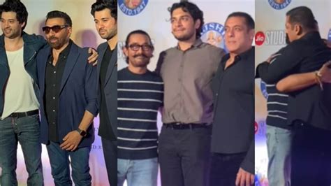 Salman Khan Greets Aamir Khan His Son Junaid With Hugs At Dono Screening Sunny Deol Poses With