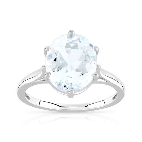 Bague Or Blanc Aigue Marine Ovale Maty