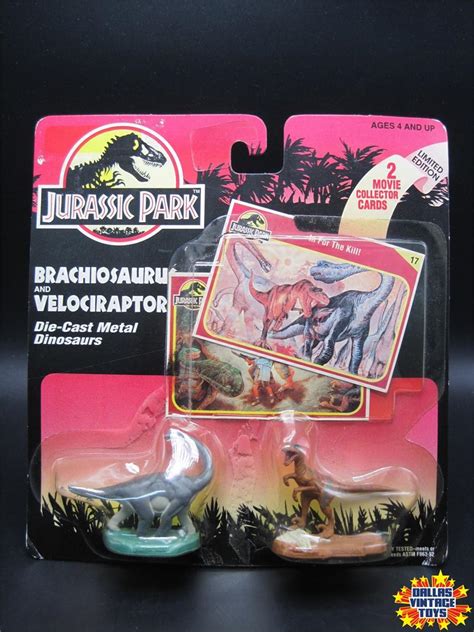 1993 Kenner Jurassic Park Brachiosaurus And Velociraptor Die Cast Metal Dinosaurs 1a