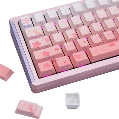 Gekucap Pink Sakura Keycaps Keys Dye Sublimation Side Printed