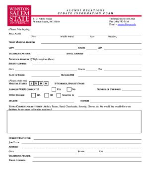 Fillable Online Wssu UPDATE INFORMATION FORM WSSU Home Fax Email