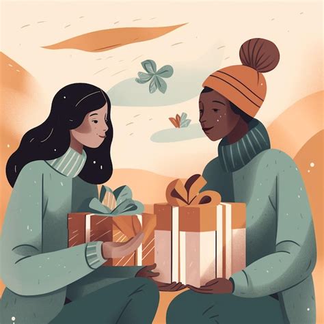 Una Caricatura De Dos Mujeres Sosteniendo Una Caja De Regalo Con Una