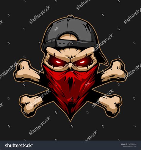 Gangster Skull With Bandana And Hat