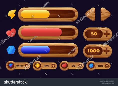 Wooden Game Buttons Cartoon Menu Interface Stock Vector Royalty Free