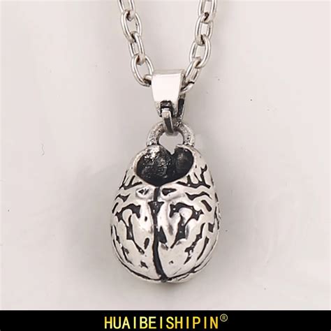 Huaibeishipin Antique Silver Anatomical Human Brain Anatomy And Heart Anatomy Pendant Necklace