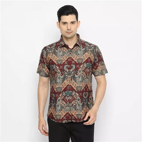 Jual JEAN MARCEL Jean Marcell Kemeja Batik Pria Lengan Pendek Maroon