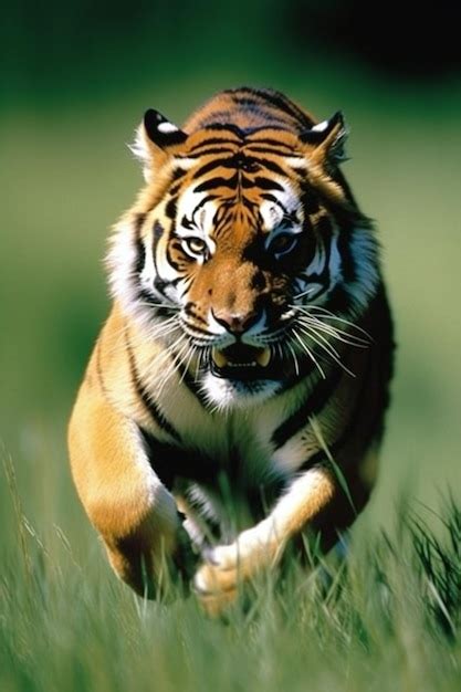 Premium Photo Tiger Running In The Grass Wallpapers