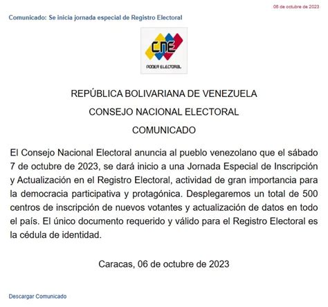 CNE eliminó de su página web comunicado sobre registro electoral