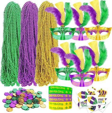 Elefama 186 Pcs Mardi Gras Party Favors Set For Women Men With Mardia Gras Beads