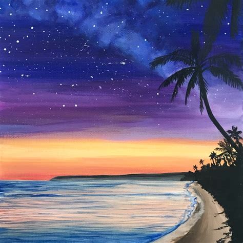 Tropical Palmtree Sunset Painting Etsy