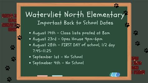 Important Back to School Dates | North Elementary School