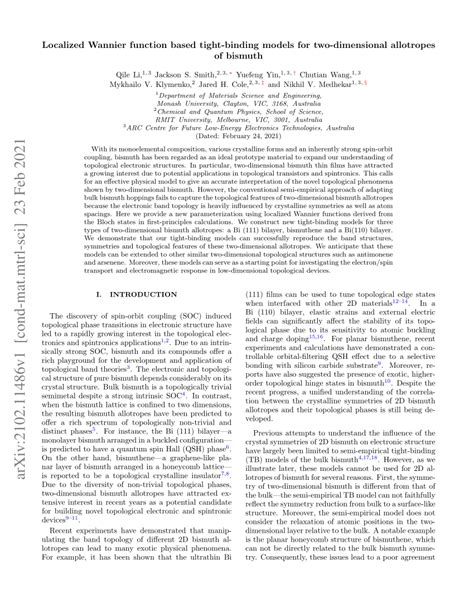 Pdf Localized Wannier Function Based Tight Binding Models For Two