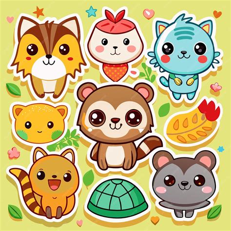 Cute animal stickers with a bright yellow background | Premium AI ...