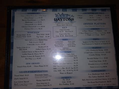 Menu At Daytons Restaurant Salisbury