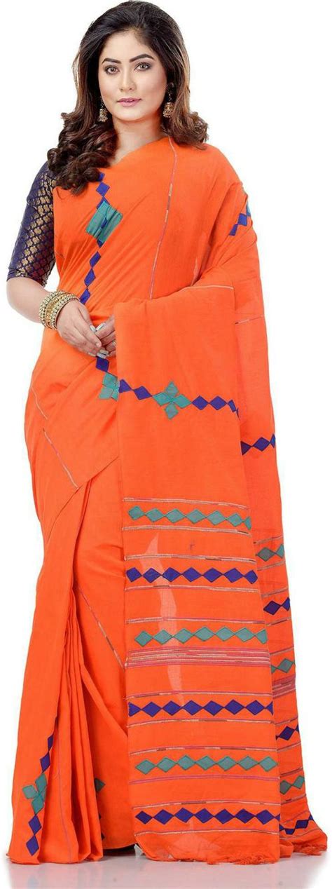 Buy Desh Bidesh Women Orange Pure Cotton Self Design Saree Online At