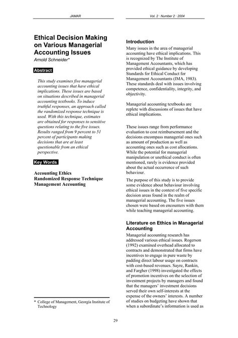 Ethical Decision Making on Various Managerial Accounting Issues