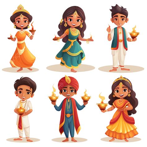 Cartoon Illustration Of Diwali Festival Character Set, Cartoon Clipart, Diwali Clipart, Festival ...