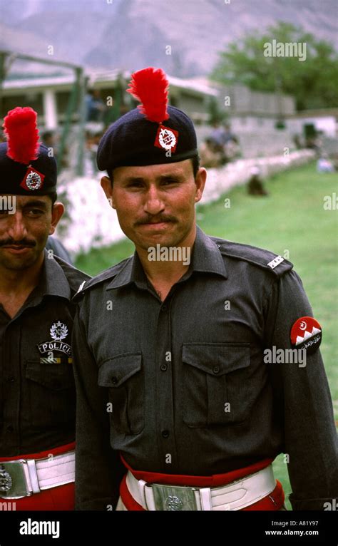 Pakistan Azad Kashmir Gilgit sport police in dress uniform before polo ...