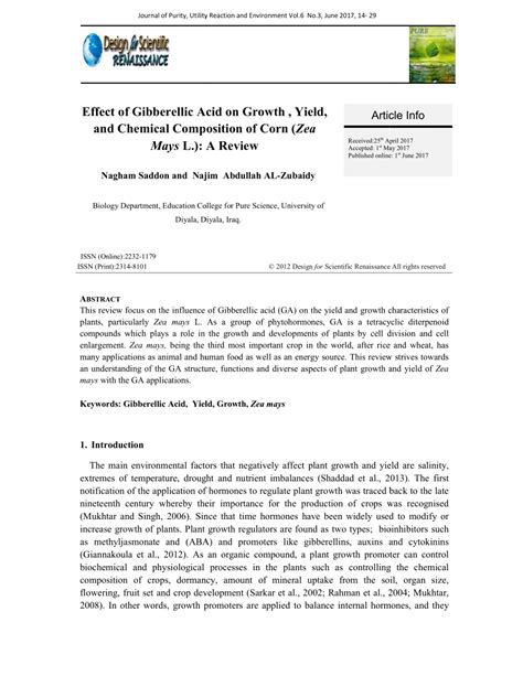 PDF Effect Of Gibberellic Acid On Growth Yield And Chemical