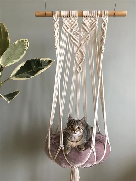 Macrame Cat Hamaca Cama para gatos Boho Cat Tree Columpio Etsy España