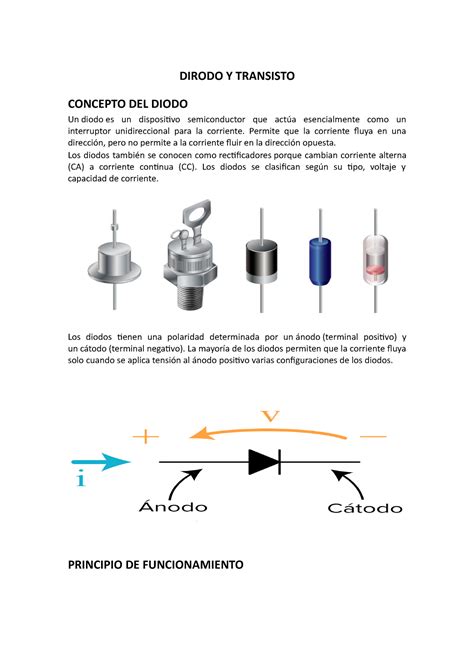 Diodo Y Transistor DIRODO Y TRANSISTO CONCEPTO DEL DIODO Un Diodo Es