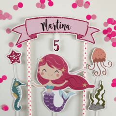 Cake Topper Pincho Adorno Para Torta Personalizado Fondo Del Mar Sirena