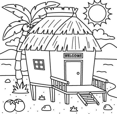 Nipa Hut Summer Coloring Page for Kids 26493084 Vector Art at Vecteezy