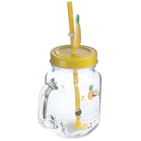 Mug Ou Chope Avec Paille Et Couvercle Ananas Cdiscount Maison