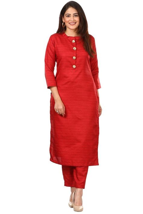 Red Kundan Silk Kurti With Straight Pants Artofit