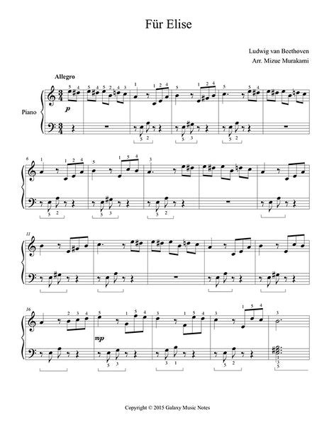 Fur Elise - Piano sheet music [easy] | Galaxy Music Notes