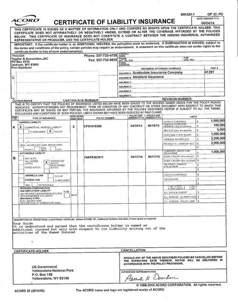 Blank Pdf Certificate Of Insurance Form