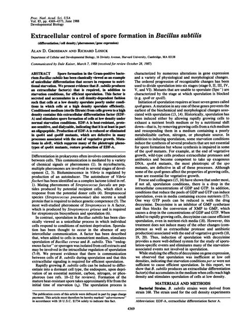 (PDF) Extracellular control of spore formation in Bacillus Subtilis