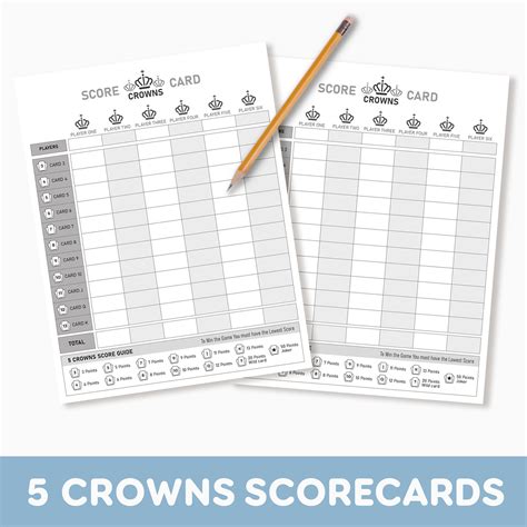 5 Crowns Scorecard Crowns Scoresheet Printable PDF Card Game A4, US ...