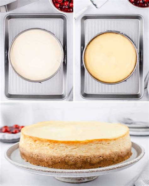 The Process To Make Cheesecakes Is Shown In Three Separate Pans Including One With