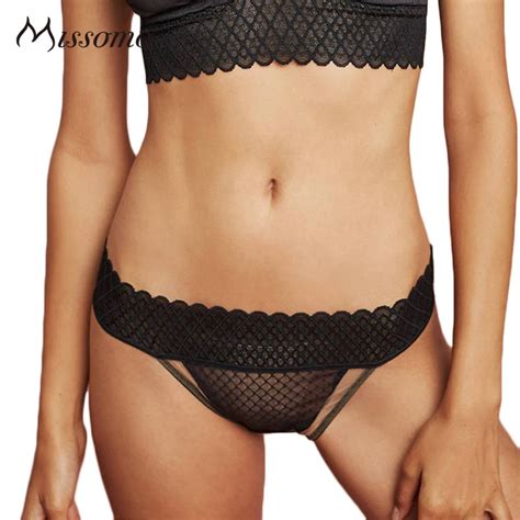 Missomo Solid Black Mesh Semi Sheer Sexy Panties Women Low Rise Hollow