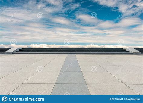 Square Pavement And Blue Sky With White Clouds Stock Image Image Of