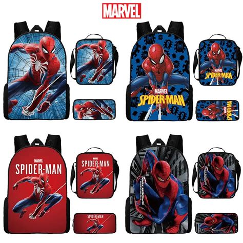 Mochila Escolar Marvel Spiderman Para Ni Os Bolsa De Almuerzo Estuche