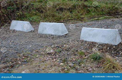 Horizontal Road Marking Lanes Highway Concrete Barriers On The Road