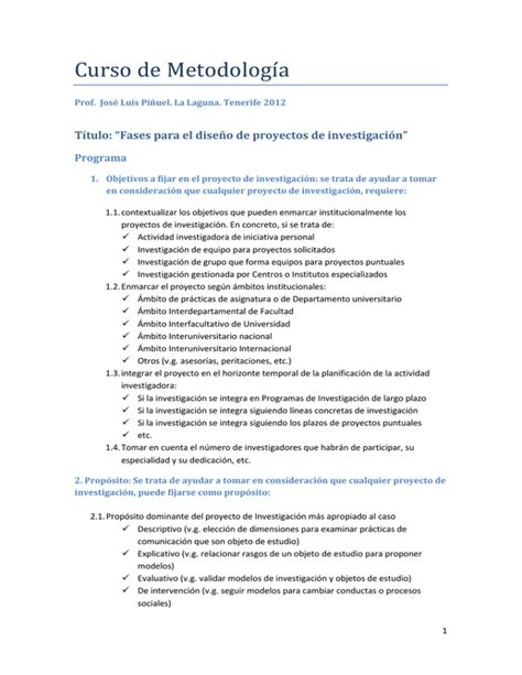 Fases Para El Dise O De Proyectos De Investigaci N