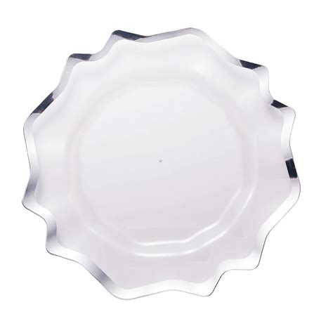 Case Of 24 Silver Scalloped Edge Clear Acrylic Plastic Charger Plates Round Dinner Charger