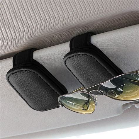 Sunglass Holder For Car 2 Pack Magnetic Leather Sunglasses Clip For Car Visor Eyeglass Hanger