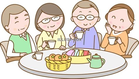 無料イラスト シニア男女のお茶会