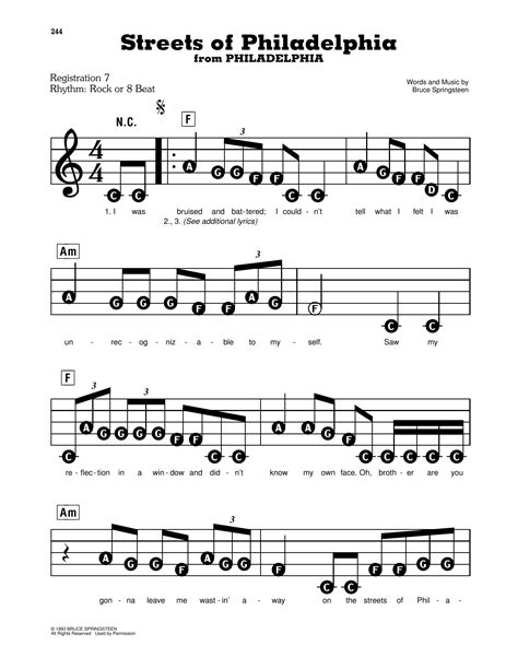 Streets Of Philadelphia Par Bruce Springsteen Partitions Pour E Z Play Today Sur Sheet Music Direct