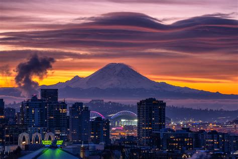 Mount Rainier over Seattle at Sunrise by Dale Johnson / 500px