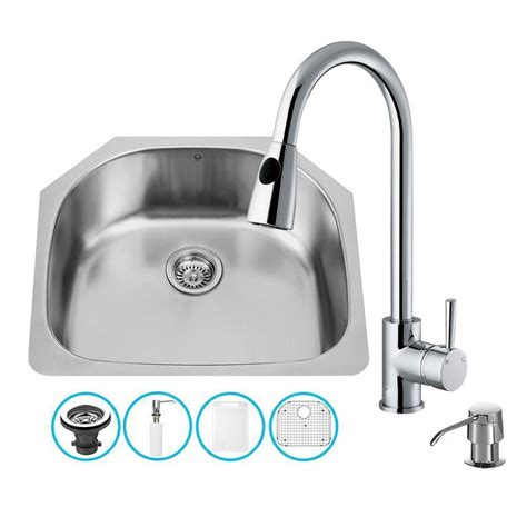 Vigo All In One Undermount Stainless Steel 24 In 0 Hole Single Basin Kitchen Sink With Pu