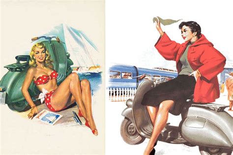 Ilustra Es De Pin Ups E Vespas Na Garupa Da Vespa