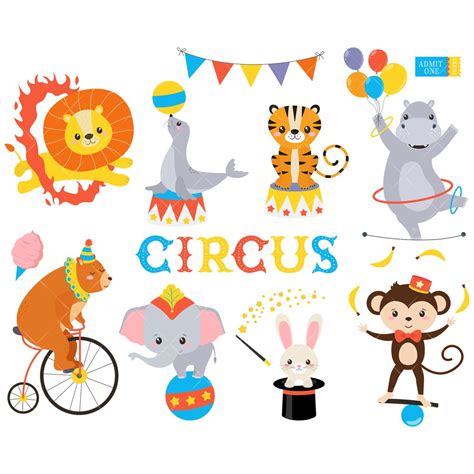 Circus Animals Clip Art, Lion Clipart, Bear on Bike, Elephant on Ball ...