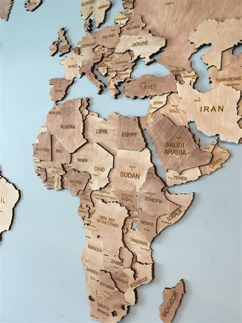 World Map Wood Map Wall Art Decor Wooden World Map 3d Etsy