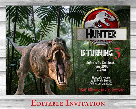 Jurassic World Birthday Invitation Jurassic Park Invitation Etsy