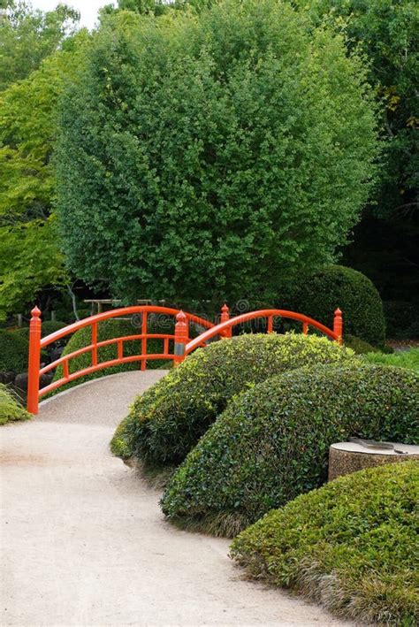 Japanese Garden Design with Bridge and Plants Stock Image - Image of ...